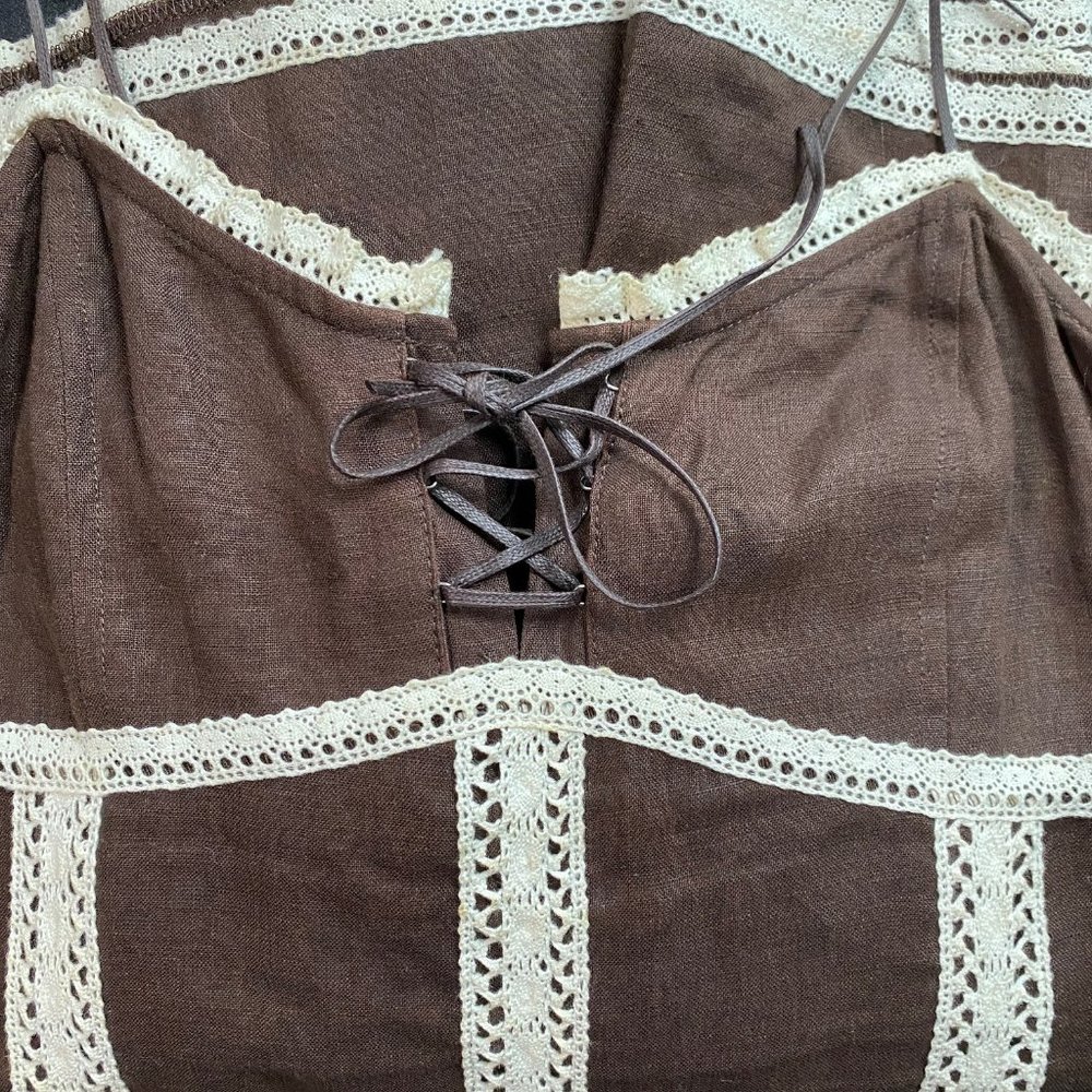 ☆*:.｡.100% Linen and Lace Prairie Dress Lace Up Back.｡.:*☆